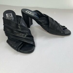 Emanuele Crasto Black Leather Heels Sandals Size Eu 39 US 8